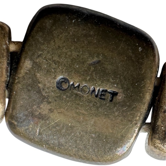 Monet Slide Charm Bead Stretch Elastic Bracelet Brass Tone Vintage Signed - Picture 6 of 7